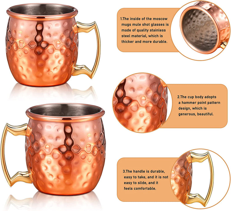 4 Pieces Mini Moscow Mugs 2 oz Mule Shot Glasses for Home, Kitchen, Bar Drinkware (Rose Gold)