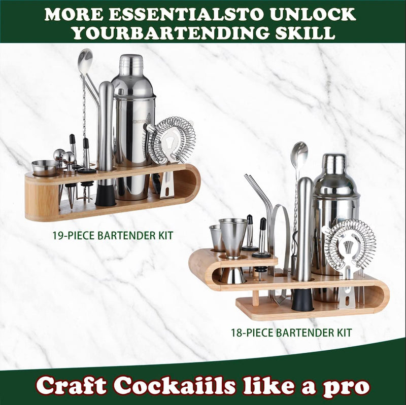 Mixology Bartender Kit with Stand and Recipe Book, Cocktail Shaker Set of 19, Bar Accessories for The Home Bar Set Full, Bartending Cocktail Mixer Set, Drink Mixer Bar Tools