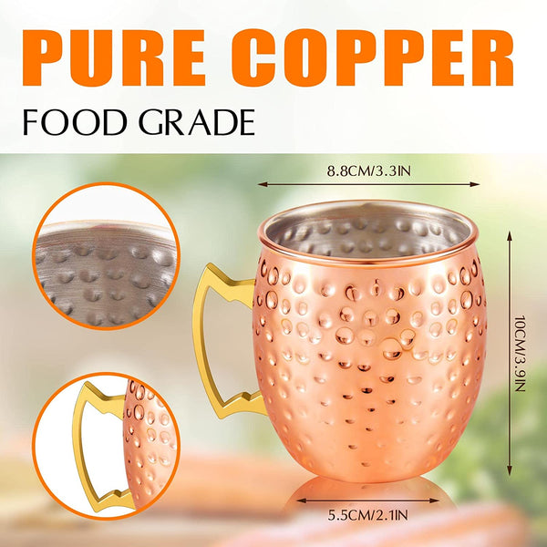 Tessco Set of 12 Moscow Mule Mugs Copper Mugs Moscow Mule Cups 19 oz Hammered Cups Copper Cups 304 Copper Plated Stainless Steel Mug for Chilled Drinks Coffee Wine 3.6 Inch (Rose Gold)