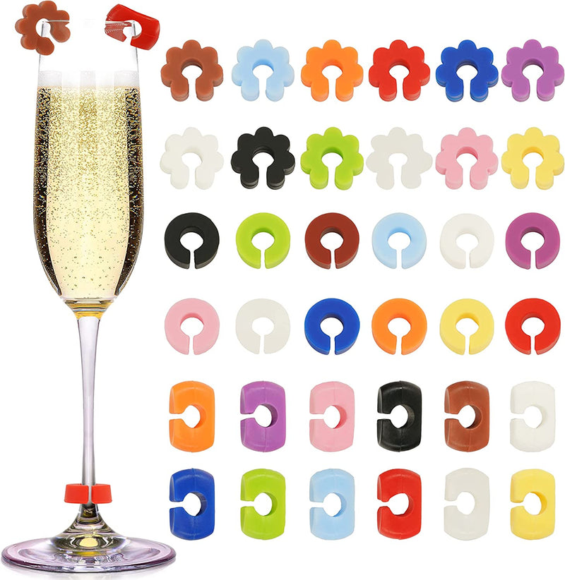 26Pcs Wine Glass Charms Tags with Bottle Stopper, Silicone Wine Glass Drink Markers for Bar Party Martinis Cocktail Champagne Stem Glasses