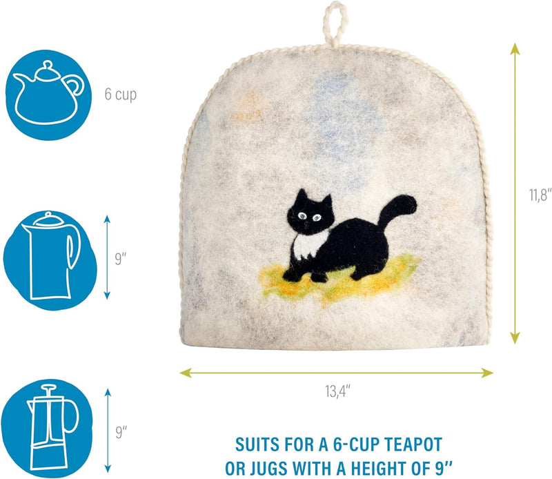 Tea Cozy for Teapot Large - Keep Your Brew Warm and Stylish with This Felted Tea Cosy, Enhancing Flavor and Aesthetics (Black cat)