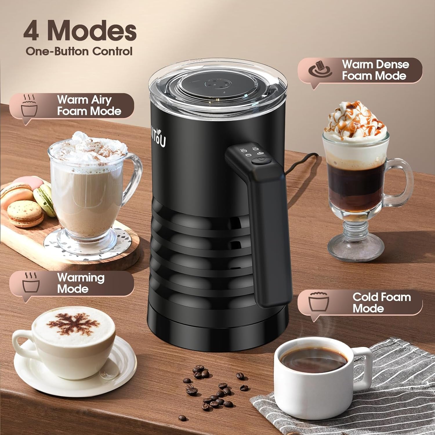 Vihoom Electric Milk Frother Hot And Cold Foam Maker 4-in-1 Automatic Milk  Frother Electric Milk Frother and Steamer For Coffee, Lattes, Cappuccinos