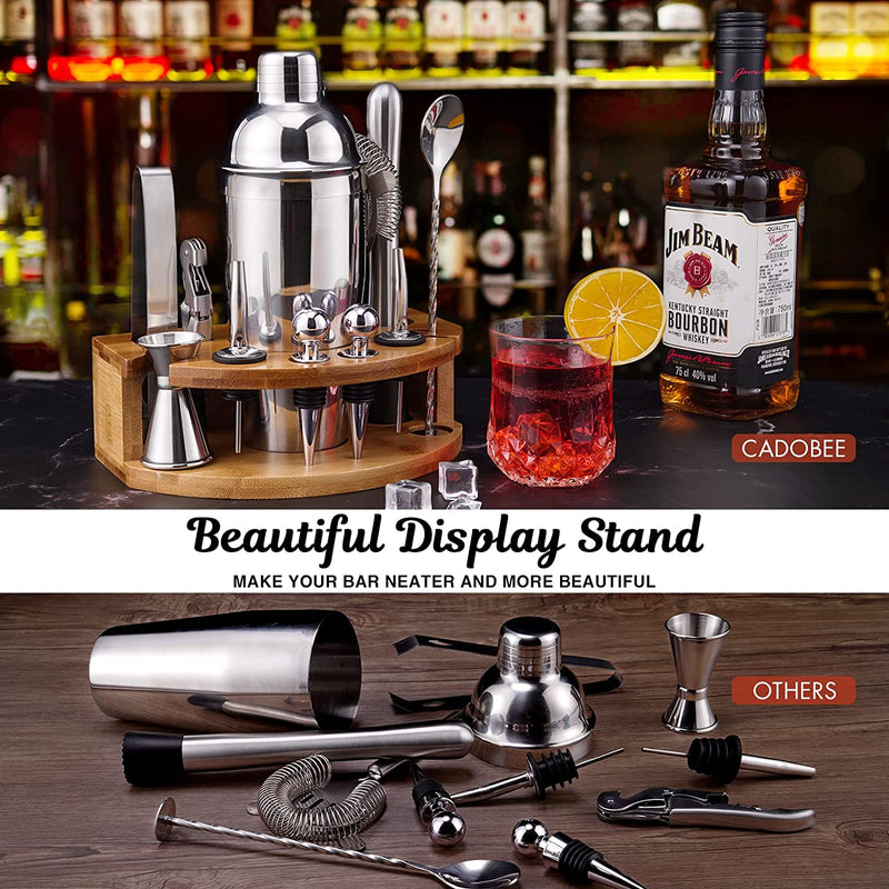 Bartender Kit with Bamboo Stand, 12 Piece 25oz Cocktail Shaker Set with All Essential Bar Tools Set for Drink Mixing, Ideal Gifts for Cocktail Lovers, Home Bar Bartending Kit with Cocktail Recipes