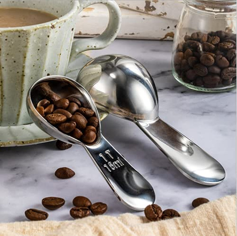 2 Pack SHENGQIDZ Stainless Steel Measuring Coffee Scoop 2&1 tablespoon Short Handle Tablespoon Measuring Spoons for Coffee Tea Sugar (15 ml & 30 ml)