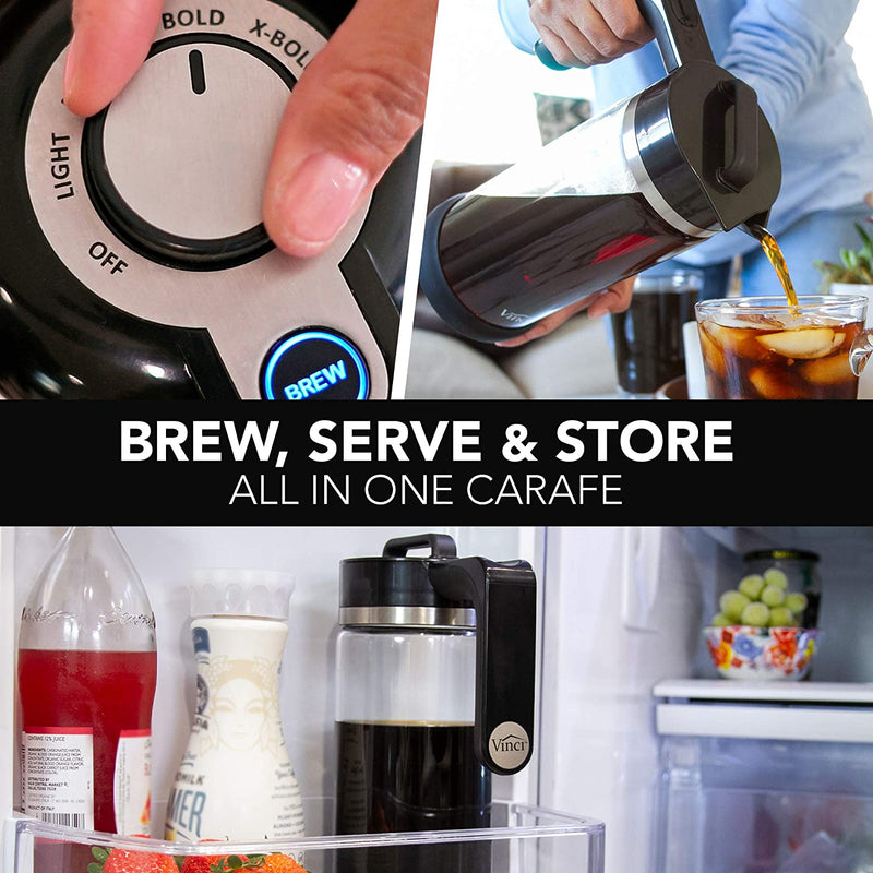 VINCI Express Cold Brew Patented Electric Coffee Maker in 5 Minutes, 4 Brew Strength Settings & Cleaning Cycle, Easy to Use & Clean, Glass Carafe, 1.1 Liter (37 Fl Ounces)