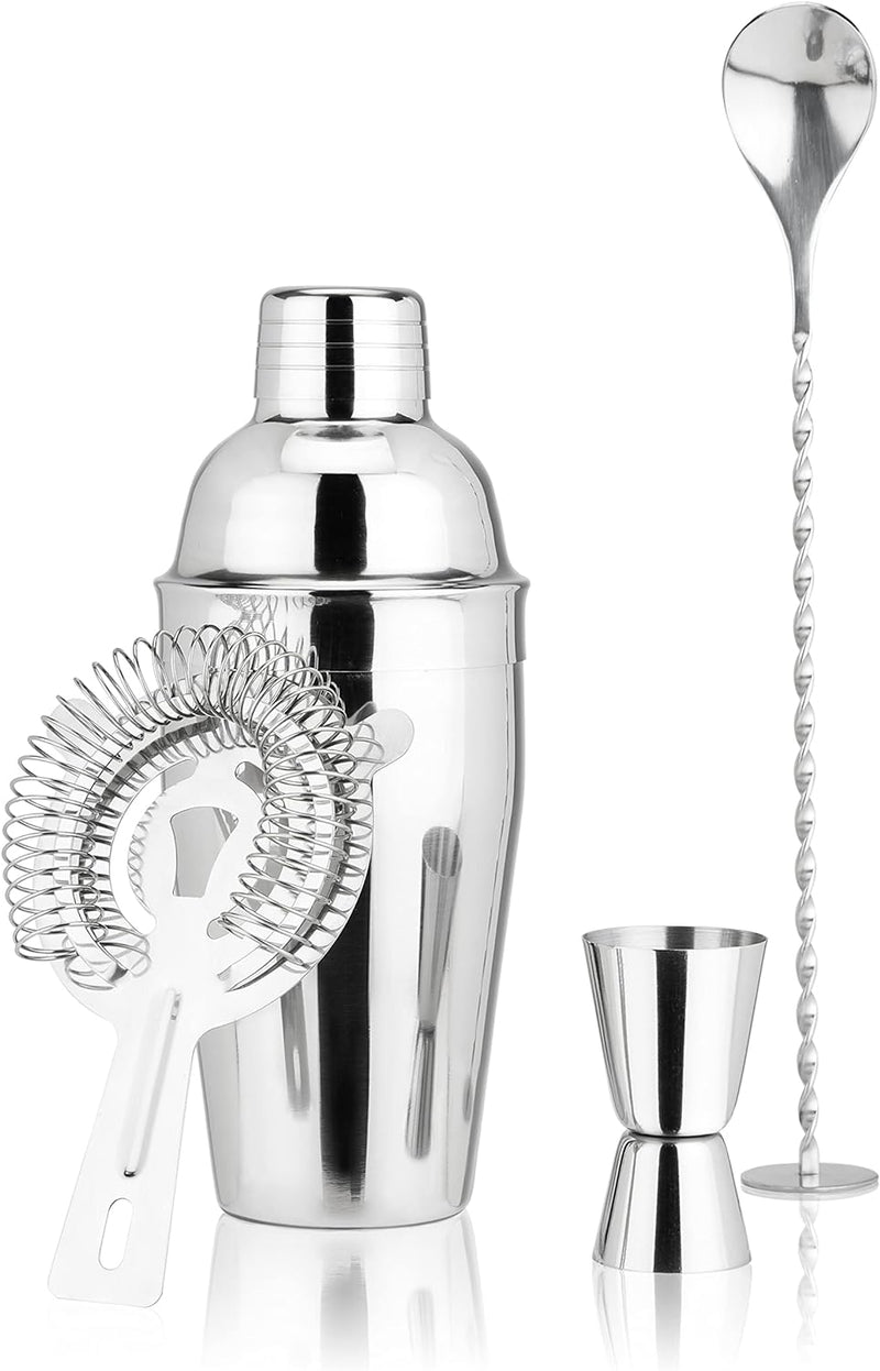 True Barware Set, Cocktail Shaker, Jigger, Muddler Barspoon, and Hawthorne Strainer, Prefect Craft Cocktail Mixing Kit, Bar Accessories and Gift, Stainless Steel, 4-Piece set, Red