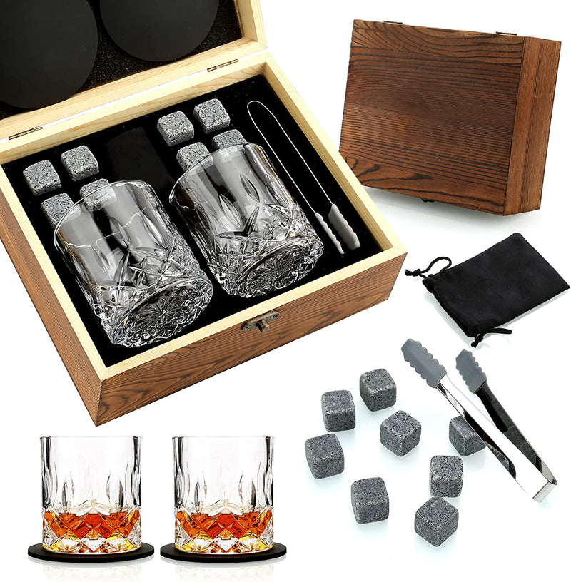 Sovyime Whiskey Stones Gifts for Men, Groomsmen Gifts, Granite Chilling Stones Bourbon Whiskey Glasses Set, Unique Birthday Gifts for Men Christmas Father's Day Valentine Retirement