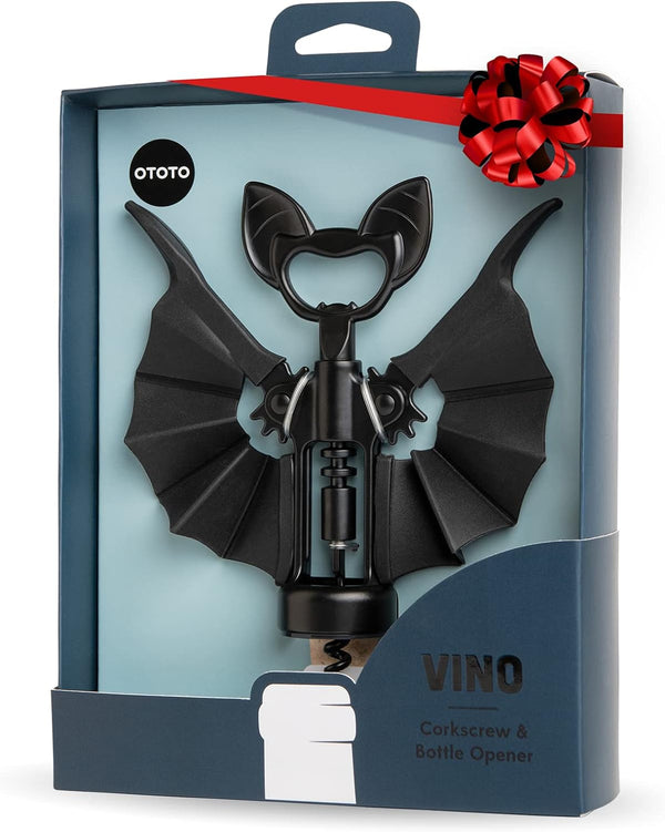 OTOTO Vino Spooky Bat Wine Opener - 2-in-1 Wine & Beer Opener, Corkscrew & Bottle Opener - Wine Accessories & Gifts for Wine Lovers