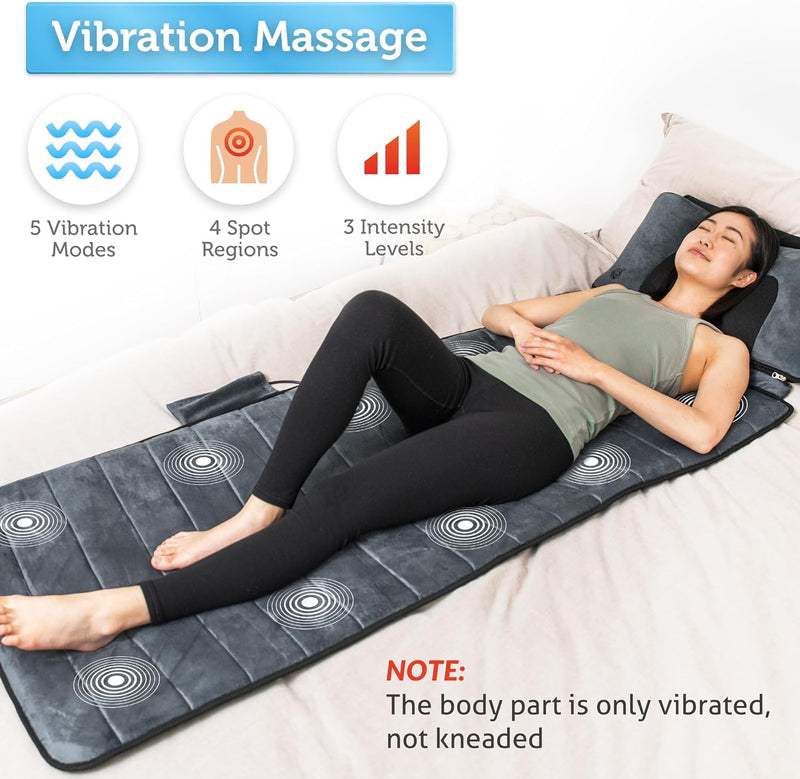 COMFIER Heated Full Body Massage Mat, Back Massager for Back Pain Relief, Vibartion Heating Massage Pad with Removable Shiatsu Massage Pillow, Massage Chair Pad, Bed Massager