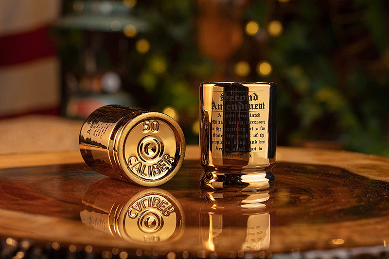 2A 50 Cal Brass Ceramic Shot Glasses - Set of 2 - Engraved 2A