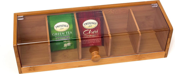 Lipper International 8187 Bamboo Wood and Acrylic Tea Box with 5 Sections, 14" x 5" x 3-3/4"