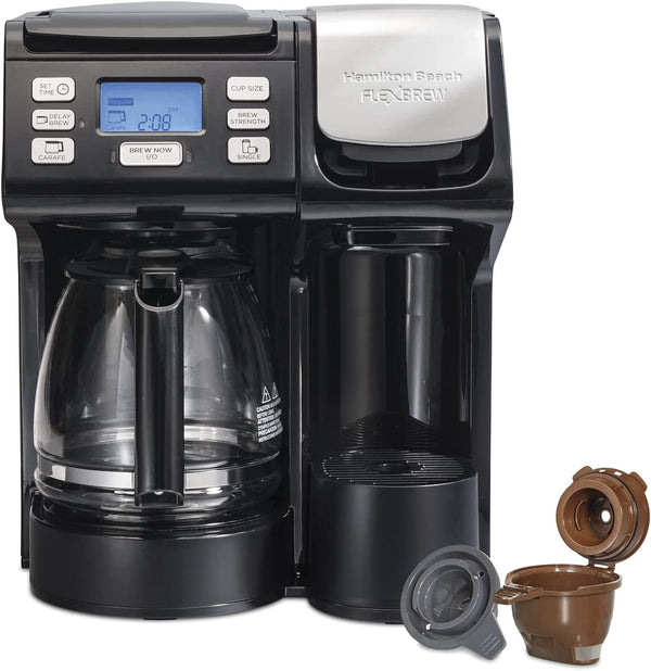 Hamilton Beach 49902 FlexBrew Trio 2-Way Coffee Maker, Compatible with K-Cup Pods or Grounds, Combo, Single Serve & Full 12c Pot, Black - Fast Brewing