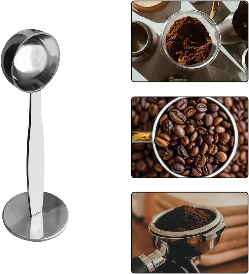 2-in-1 Coffee Scoops, 304 Stainless Steel Tablespoon Measure Spoon, with Pressed Bottom for Coffee Bean Press Coffee Grinding Pressing（Silver15 ml）