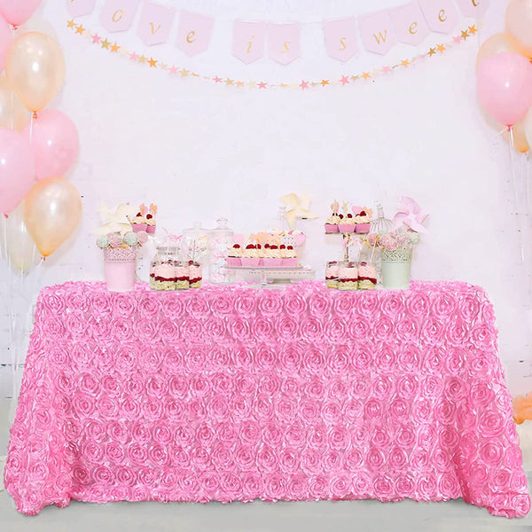 60X102 Inch Pink Rosette Tablecloth for WeddingBaby ShowerBirthday Party - 3D Floral Table Cover