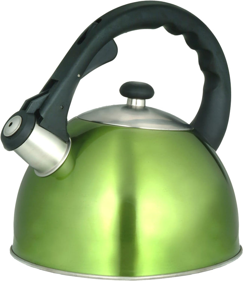 Creative Home Satin Splendor 2.8 Quart Stainless Steel Whistling Tea Kettle with Aluminum Capsulated Bottom for Even Heat Distribution, Brushed Finish