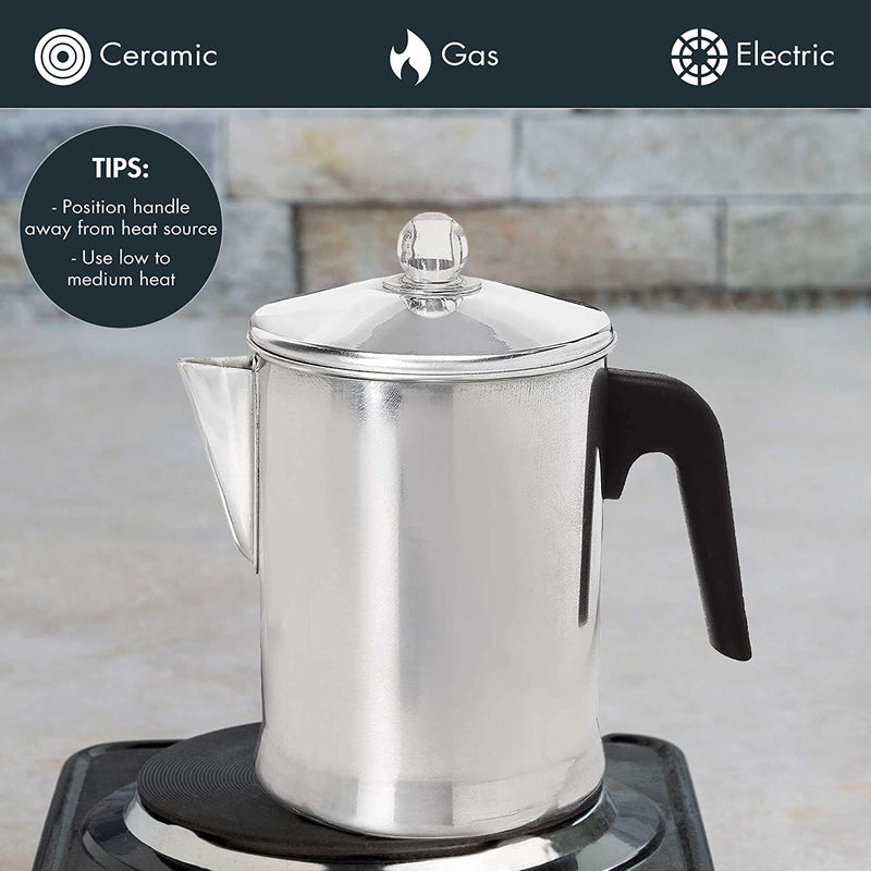 Primula Today Aluminum Stove Top Percolator Maker Durable, Brew Coffee On Stovetop, 9 Cup, Silver