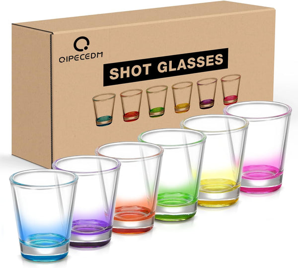 Qipecedm 6 Pack Heavy Base Shot Glasses Set, 1.6 oz Colorful Shot Glasses Bulk, Clear Shot Glass, Tequila Cups Small Glass, Shot Glasses for Whiskey, Tequila, Vodka, Spirits & Liquors