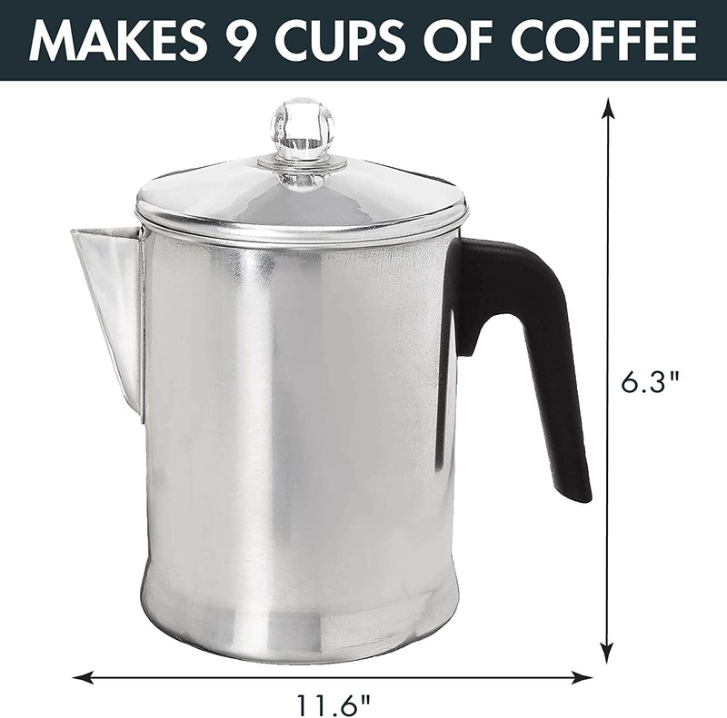 Primula Today Aluminum Stove Top Percolator Maker Durable, Brew Coffee On Stovetop, 9 Cup, Silver