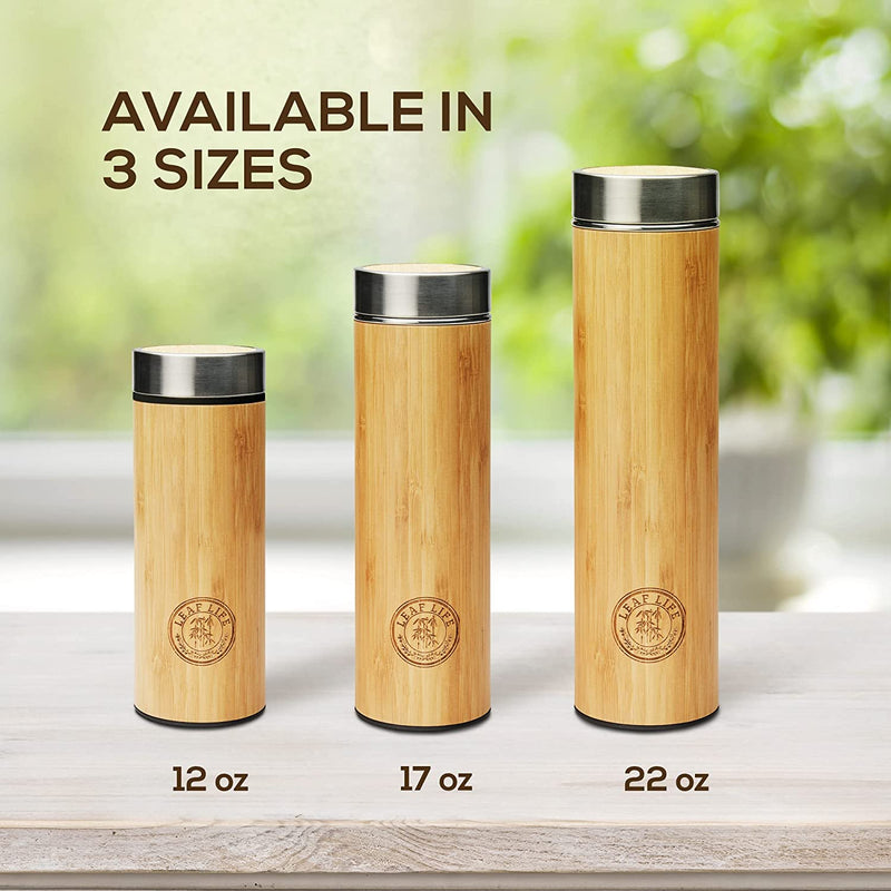 LeafLife Premium Bamboo Thermos with Tea Infusers for Loose Tea 17oz - Hot & Cold for 12 Hrs - Unique Gifts for Women Who Have Everything, Tea Gift Sets for Women, Cool Gifts for Women Birthday Unique