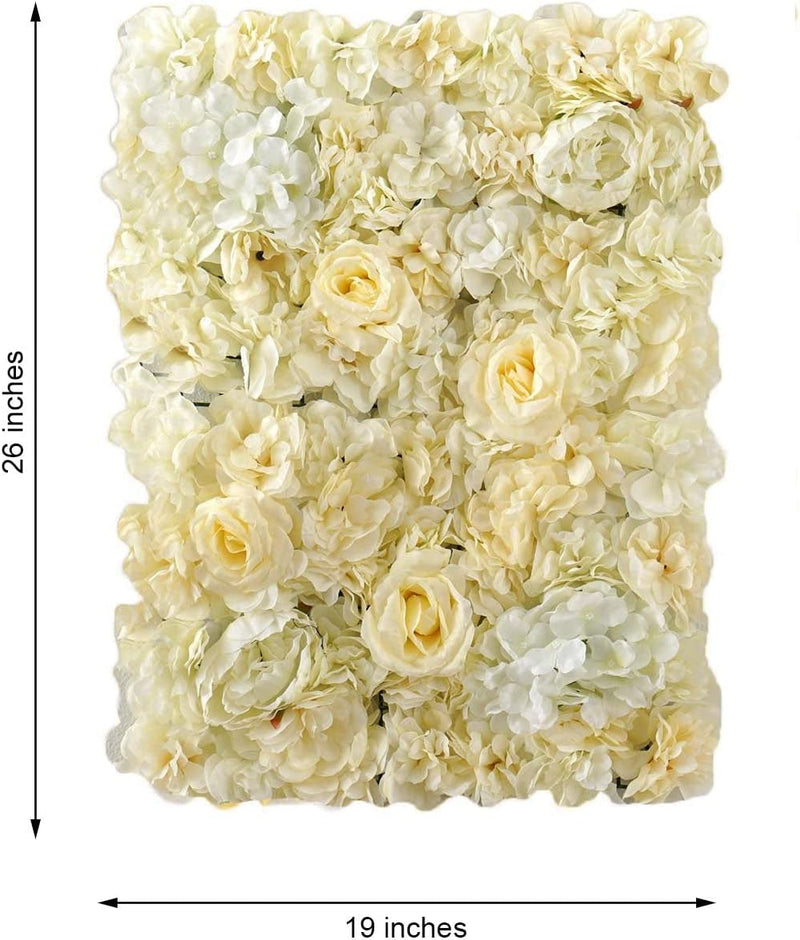 13 Sq Ft. | 4 Panels UV Protected Lifelike Assorted Silk Flower Wall Mats Panel Photo Booth Garden - White | Champagne