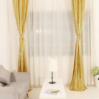 Photography Backdrop Sequin Curtain for Wedding 2 Pieces 2 by 8 Ft--Gold