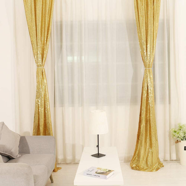 Glitter Gold Sequin Curtains Backdrop - 2 Panels 2Ftx8Ft