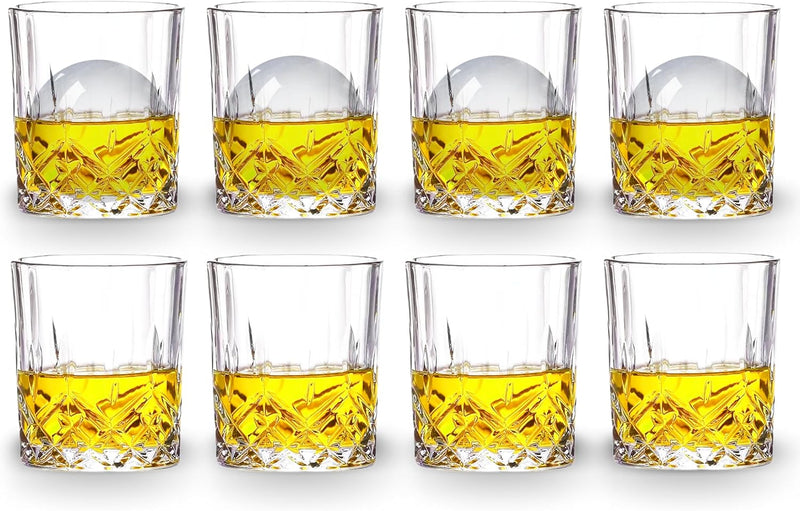 Gencywe Crystal Whiskey Glasses Set of 8(Buy 6, get 2 Free), 11 OZ Old Fashioned Whiskey Glasses, Bourbon Cocktail Rocks Glasses, Clear Bar Glasses for Drinking Scotch Vodka Tequila Rum Gift for Men