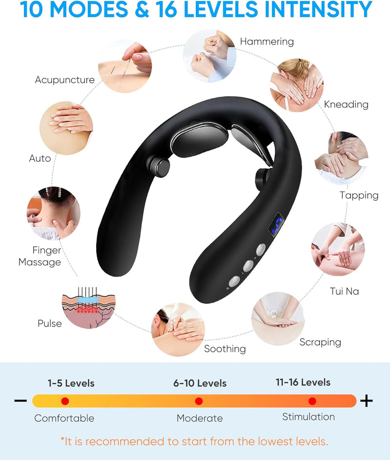 SHWD Neck Massager with Heat, Electric Neck Massager for Fatigue Relief, Portable Intelligent Neck Massager for Women Men Gifts (1pcs,Black)