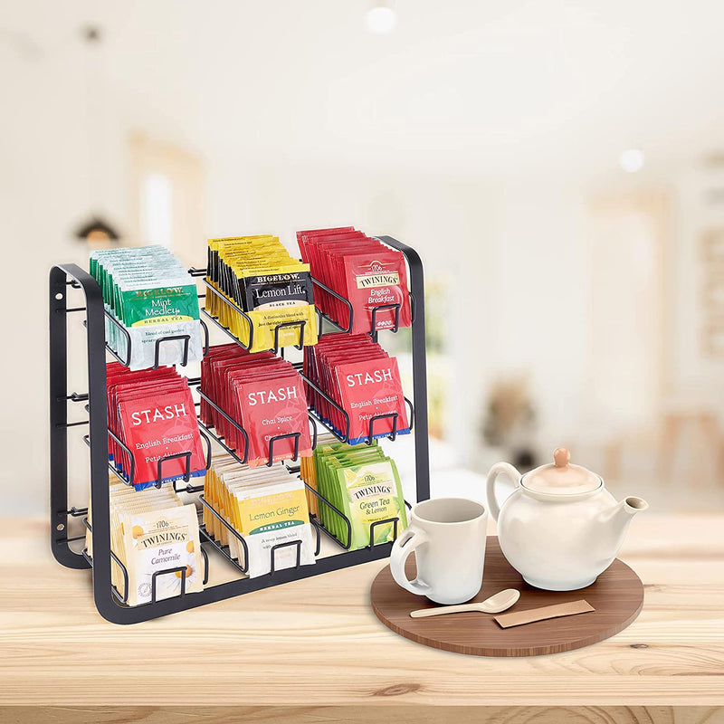 NHZ Tea Bag Holder Stainless Steel 3 Tier, Tea Holder For Tea Bags Organizer over 180 Tea Bags. Tea Bags Storage Cabinet and Counter, Wall Mount Available.