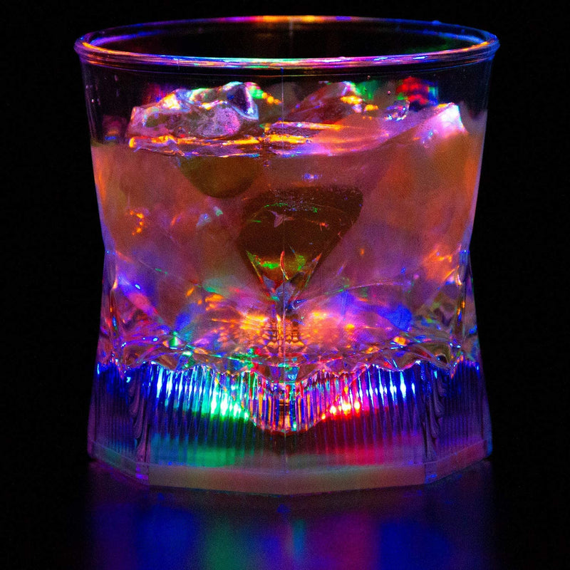 Liquid Activated Multicolor LED Old Fashioned Glasses ~ Fun Light Up Drinking Tumblers - 10 oz. - Set of 4