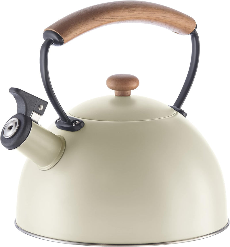 OGGI Tea Kettle for Stove Top - 85oz / 2.5lt, Stainless Steel Kettle with Loud Whistle & Stay-Cool Wood Handle, Ideal Hot Water Kettle and Water Boiler - Green