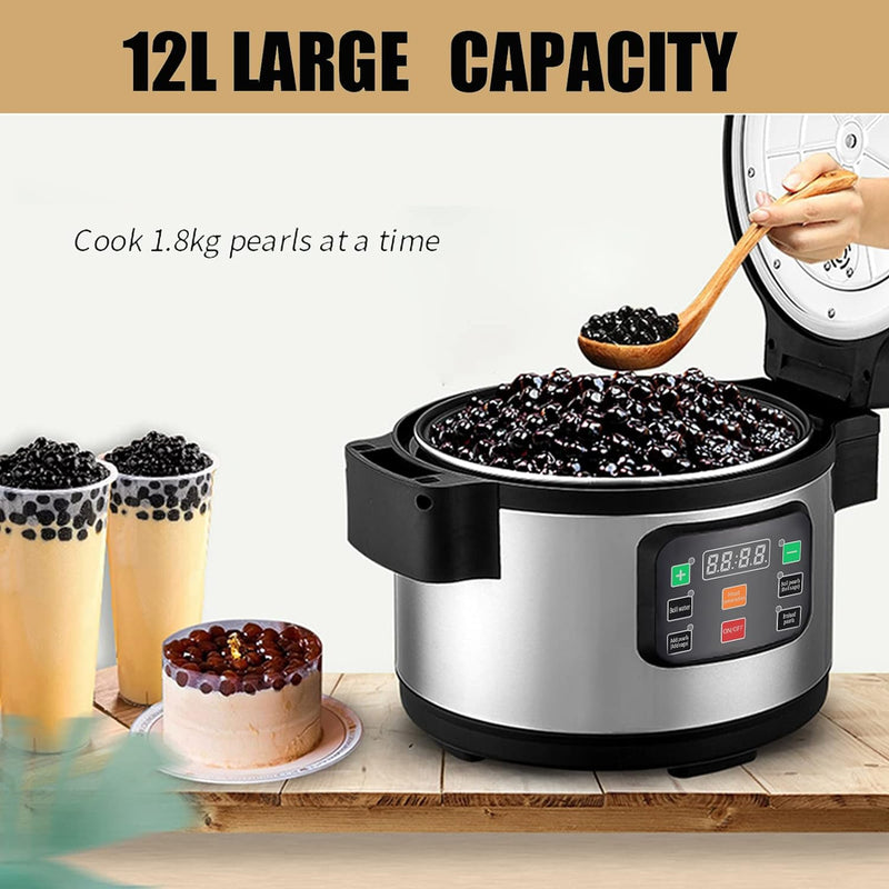 Mvckyi Commercial Boba Cooker Tapioca Cooker, 12L tapioca maker Automatic Non-Stick Pearl Maker with Button Panel, Boba Bubble Tea Cooker for Boba Tea Sago Pearl Milk Tea