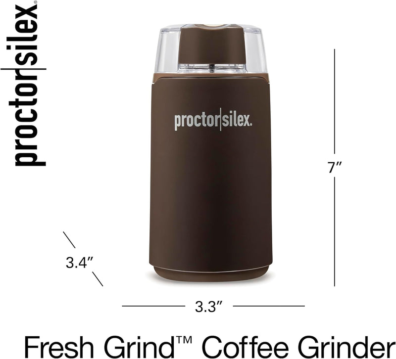 Proctor Silex Electric Coffee Grinder for Beans, Spices and More, Stainless Steel Blades, 12 Cups, Brown