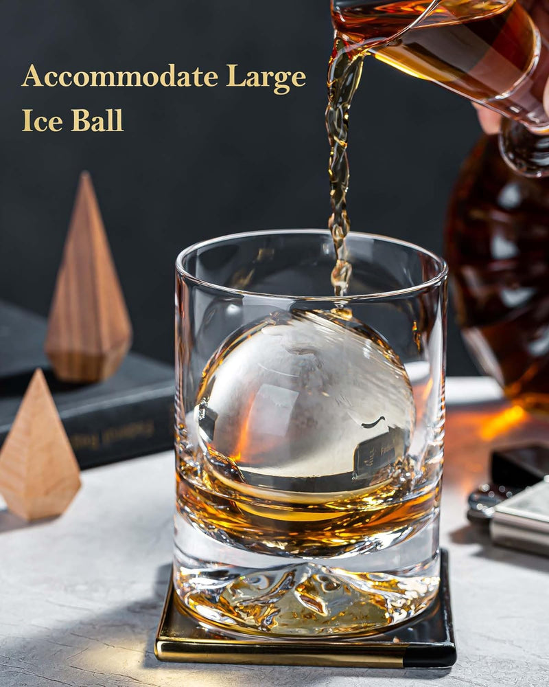 JBHO Hand Blown Crystal Double Old Fashioned Cocktail, Solid Whiskey Glasses, Rocks Glasses, Lowball Glasses - 12 Ounce - set of 2 - Perfect Size for Oversized Ice Cubes