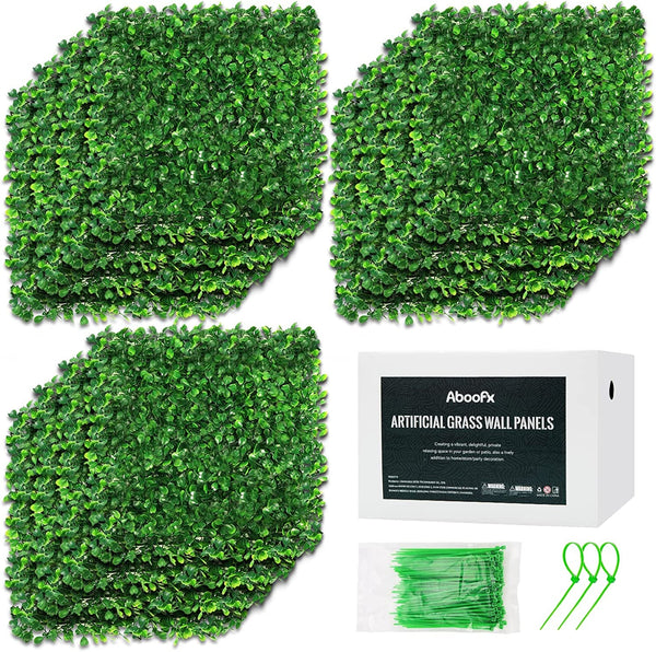 Artificial Grass Wall Panels - 12 Pack Boxwood Hedge Panels with Zip Ties and Grass Backdrop for Garden Decoration