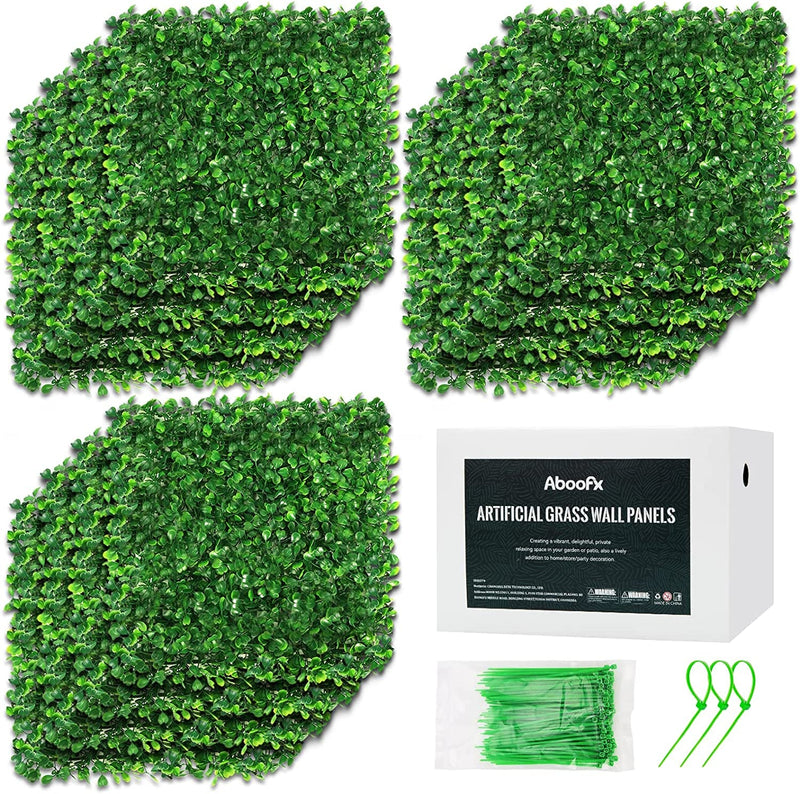 Artificial Grass Wall Panels - 12 Pack Boxwood Hedge Panels with Zip Ties and Grass Backdrop for Garden Decoration