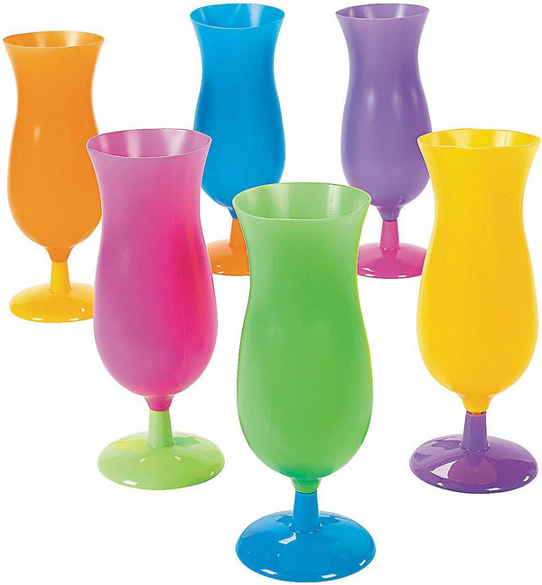 Fun Express Neon Colored Hurricane Glasses (bulk set of 12) Mardi Gras and Tropical Luau Party Supplies