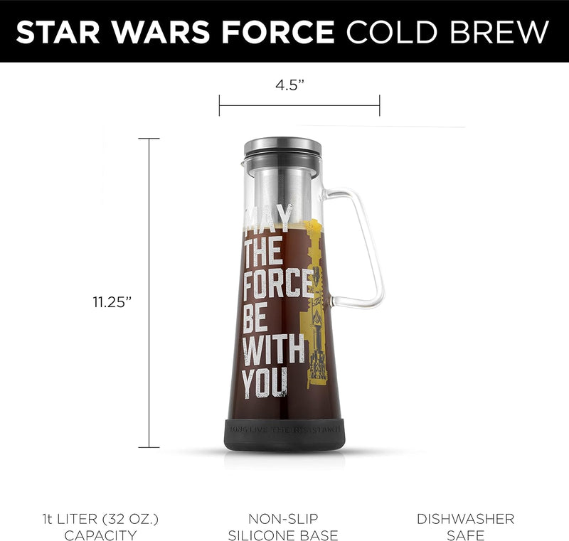 JoyJolt Star Wars Cold Brew Coffee Maker. 32oz/1L Cold Coffee Brewer and Infuser Filter. Glass Iced Coffee Maker Ice Tea Maker Cold Brew Pitcher. Star Wars Gift and Star Wars Kitchen Accessories