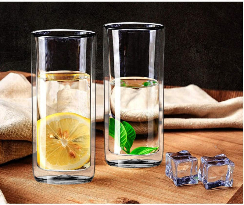 Sun's Tea (Set of 2) 20oz (600ml) Ultra Clear Strong Double Wall Insulated Thermo Glass Tumbler V3 Highball Glass for Beer/cocktail/lemonade/iced Tea/Smoothie (Real Borosilicate Glass, Not Plastic)