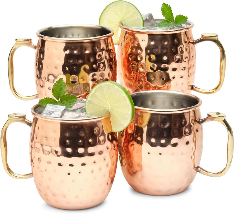 Kitchen Science Moscow Mule Mugs, Stainless Steel Lined Copper Moscow Mule Cups Set of 6 (18oz) | Stainless Steel Mug w/New Thumb Rest | Tarnish-Resistant Steel Interior (2 - Set of 6)