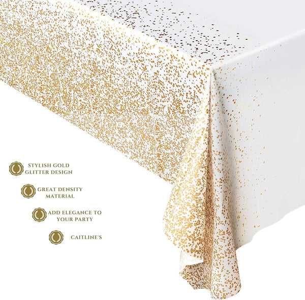 6-Pack Disposable White Plastic Tablecloths  8Ft Rectangular Length  Waterproof  Gold Design  54x108 Inches for IndoorOutdoor Events Parties Weddings Graduations