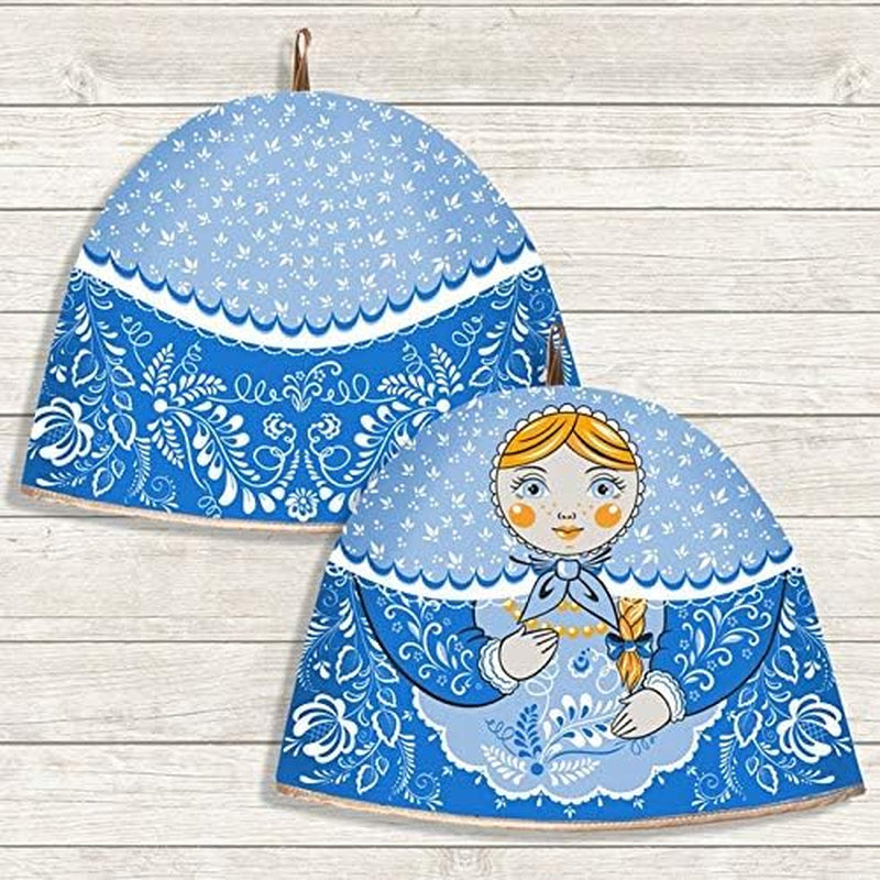 NA Cotton-Linen Tea Cozy for Teapot Beauty Girl Gzhel Tea Cozy 13.8x10.2-inch Kitchen Decor