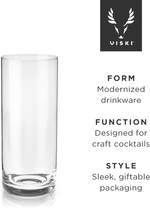 Viski Crystal Highball Tumblers Set of 2 - Premium Crystal Drinking Glasses, Fancy High ball Tall Cocktail Glassware Gift Set, 16 oz