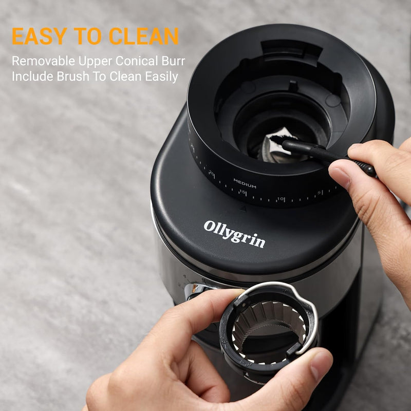 Ollygrin Coffee Grinder Electric Burr Mill, Conical Burr Espresso Coffee Grinder, Coffee Bean Grinder With 30 Adjustable Settings Precise Setting For 2-12 Cups Stainless Steel Silver