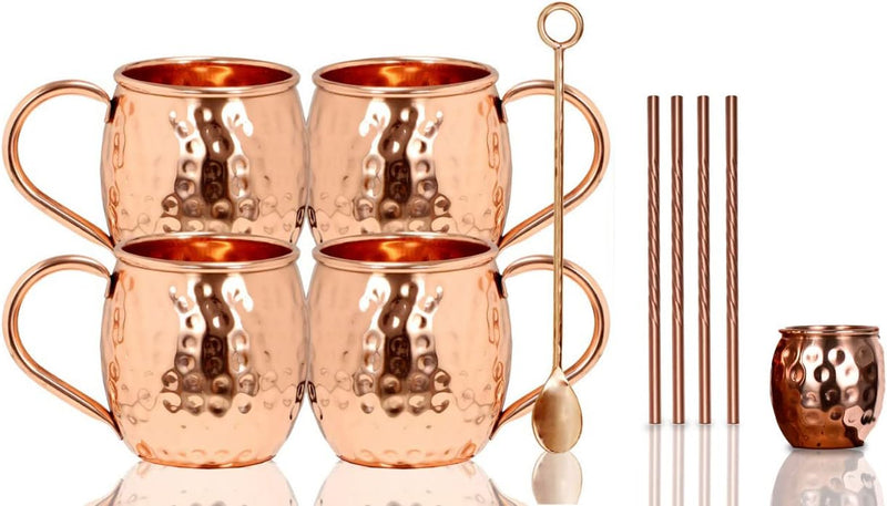 BOLD & DIVINE Moscow Mule Mugs | 3.7 x 4 Inches | Large | 18 oz | Set of 4 Cups | Stainless Steel Lining | Pure Copper Plating