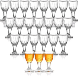 Coloch 24 Pack 0.5 Oz Clear Shot Glasses with Stem, Carved Mini Goblet Liquor Glasses Heavy Base Crystal Tasting Glasses Cordial Glasses for Tequila, Vodka, Cocktail, Sherry, Bar, Restaurant