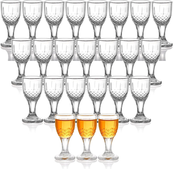 Coloch 24 Pack 0.5 Oz Clear Shot Glasses with Stem, Carved Mini Goblet Liquor Glasses Heavy Base Crystal Tasting Glasses Cordial Glasses for Tequila, Vodka, Cocktail, Sherry, Bar, Restaurant