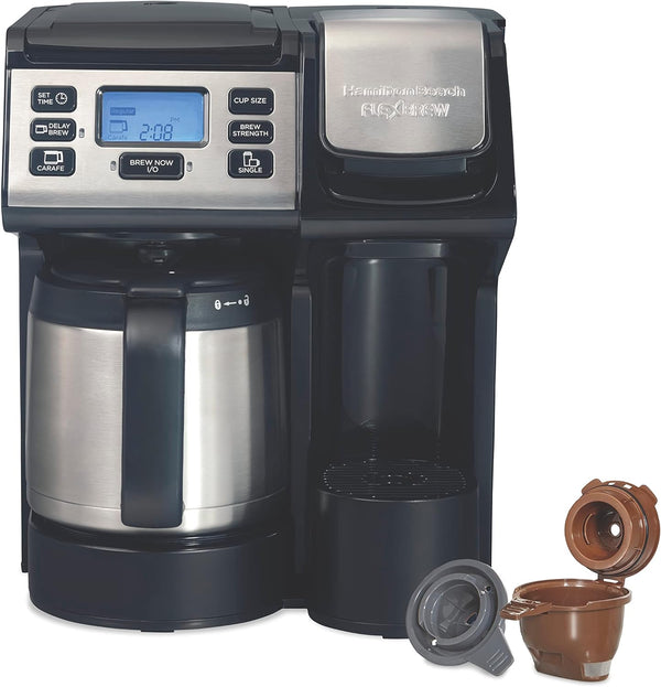 Hamilton Beach FlexBrew Trio 2-Way Coffee Maker, Compatible with K-Cup Pods or Grounds, Combo, Single Serve & Full 12c Thermal Pot, Black and Stainless – Fast Brewing