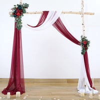 Wedding Arch Drape Burgundy White Arch Draping Fabric Ceiling for Wedding Ceremony Reception Party Curtains 9Ft Length X 28" Width (2 Panel)