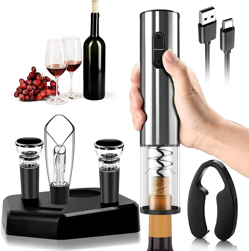 Electric Wine Opener-Rocyis Wine Gift Set-Electric Wine Aerator Pourer-Wine Dispenser Battery Operated, Rechargeable Wine Bottle Opener with Foil Cutter, Vacuum Stoppers-Wine Gifts for Women